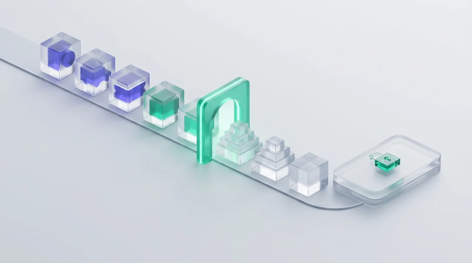 Illustration of checkout blocks passing through a conversion gate into a locked slab