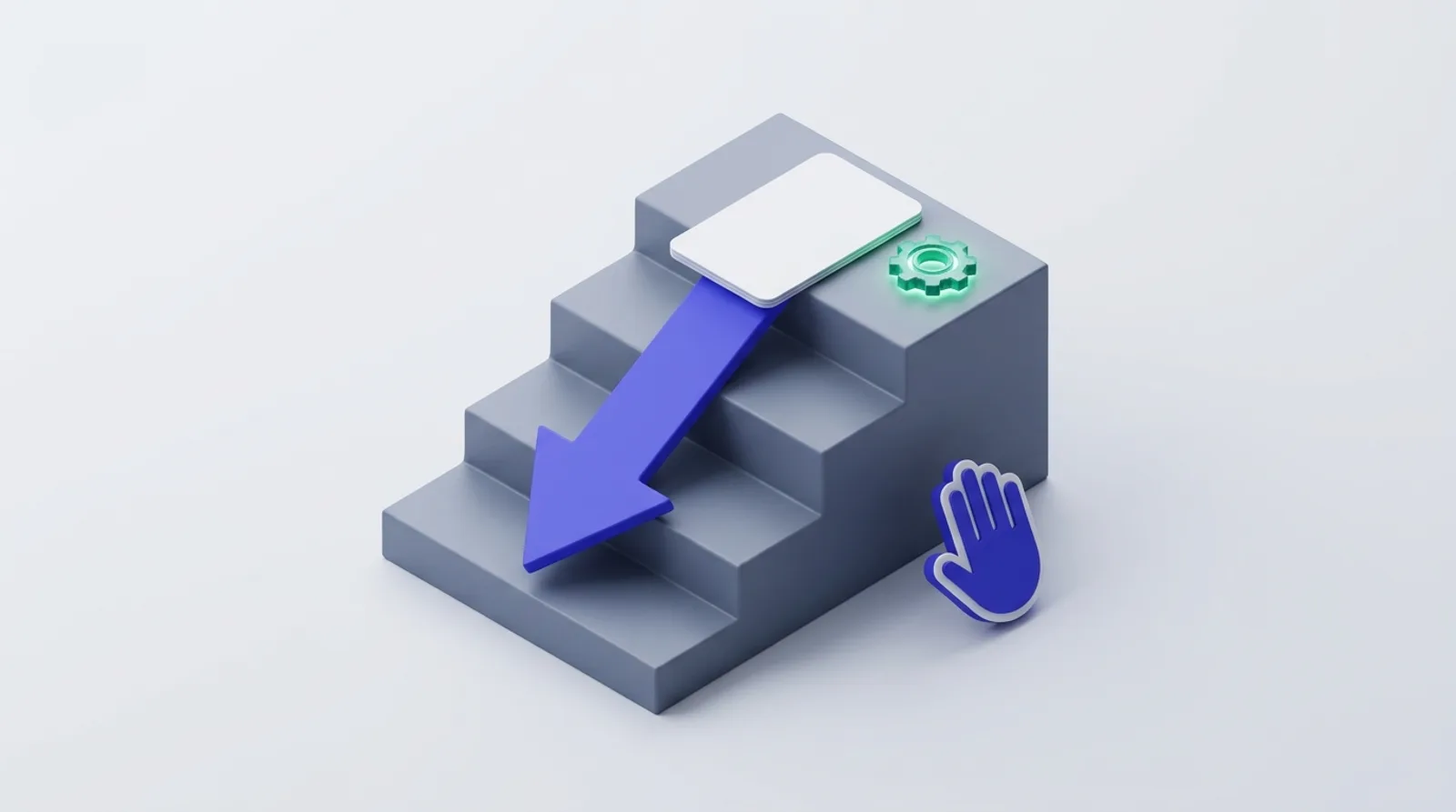 Illustration of a one-way staircase where only a person can lift a card back up