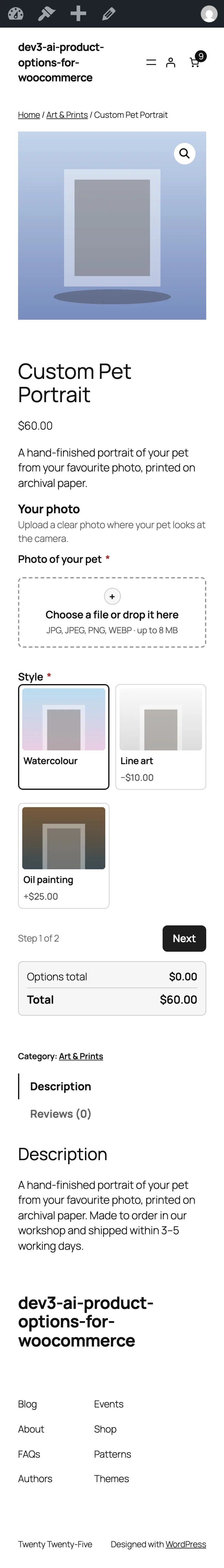 Mobile wizard with a photo upload and image-choice styles