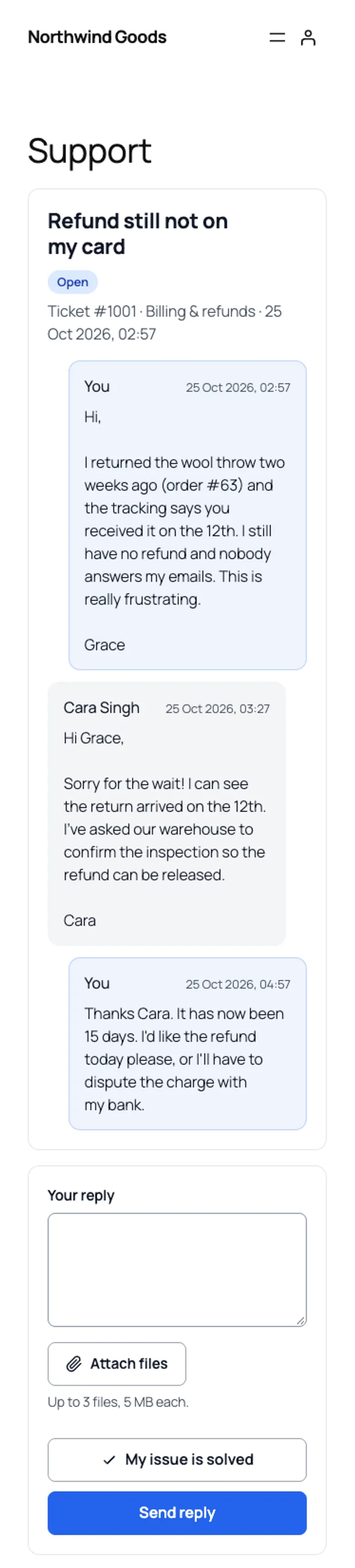 The customer portal on a phone